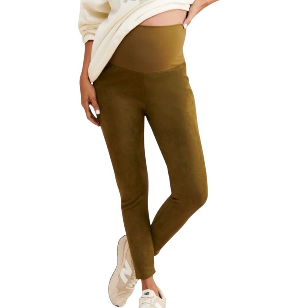 Hatch Faux Suede Olive Green Maternity Leggings XS in Moss